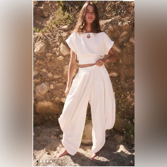 Free People Pants - Free People White Effortless bohemian two-piece set - Harem Pants